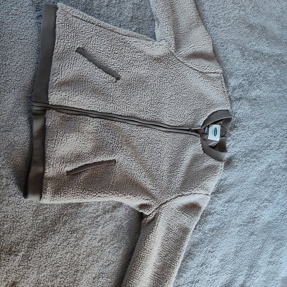 Old Navy Fleece cozy zip bomber jacket, taupe, size LARGE, NEW, without tags - Picture 1 of 5